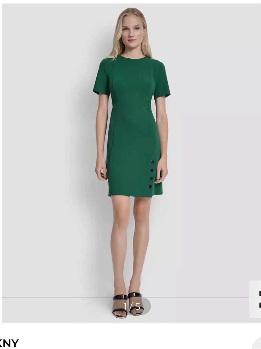 DKNY Emerald Green Short-Sleeve Mini Dress with Side Buttons